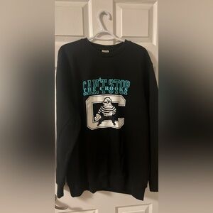 Crooks & Castles Black Crewneck Sweater with Blue and White Accents